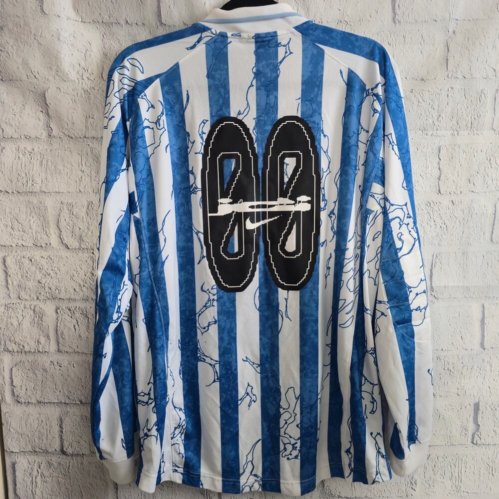 Men's Nike Air Blue And White Striped Long Sleeve Blokecore Jersey - Picture 2 of 14